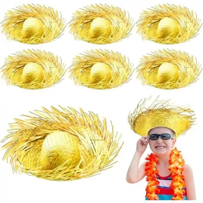 Tropikal Parti Sarı Hasır Hawaii Şapkası