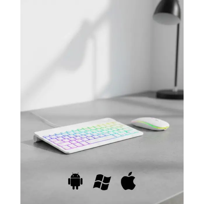 Türkçe Q Aydınlatmalı Klavye Mouse Seti Kablosuz Bluetooth Destekli