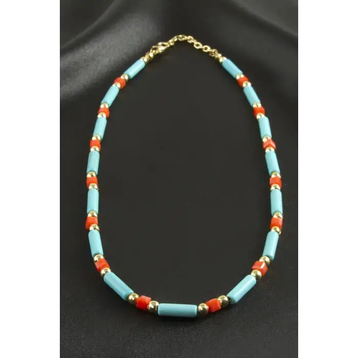 Turkuaz Boncuk Kristal Kolye