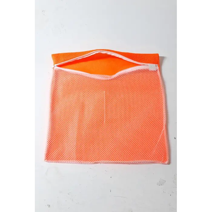 Turuncu - Fermuarlı - Hassas Çamaşır Terlik  Ayakkabı Yıkama Filesi Büyük Boy (336336)