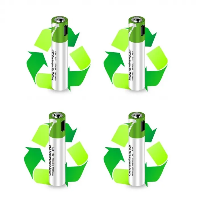 Type-C ile Şarjolabilen 4 lü AAA 1.5V Lityum İnce Şarjlı Kalem Pil 750 mAH Uzun Ömürlü