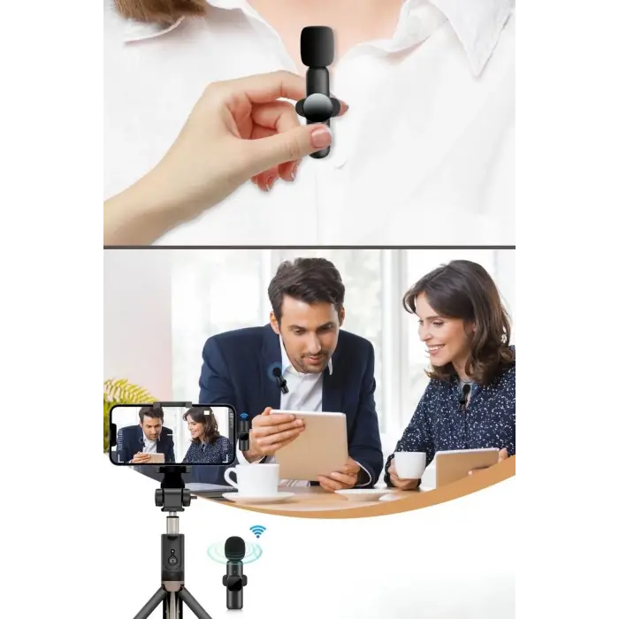 Type C Uyumlu İphone Dönüştürücülü Kablosuz Yaka Mikrofonu Android Ve İphone Uyumlu Mini Mikrofon