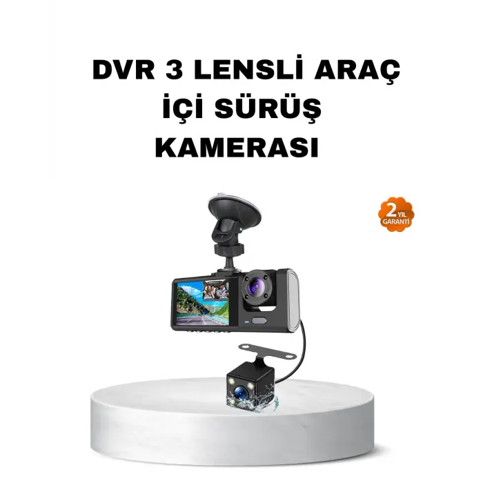 Üç Kameralı Araç İçi Kayıt Sistemi Full HD Gece Görüşlü ve G-Sensör Destekli