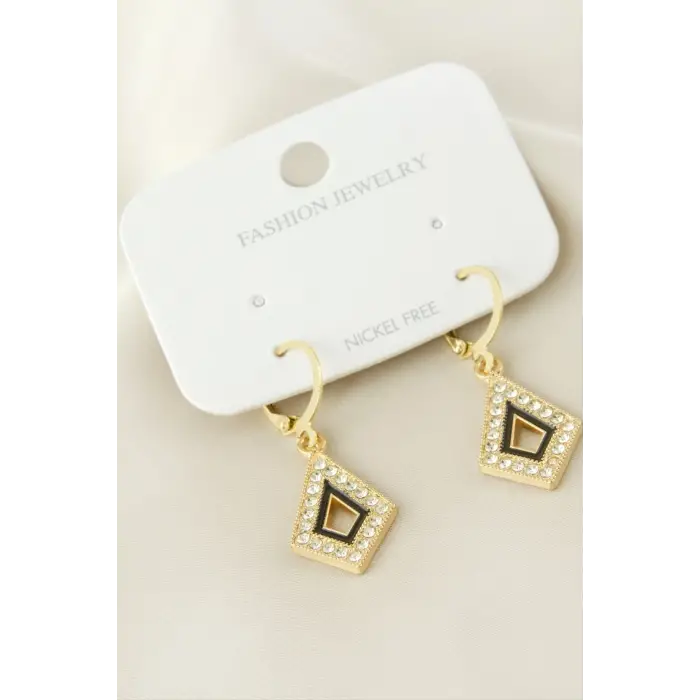 Üçgen Taşlı Metal Küpe