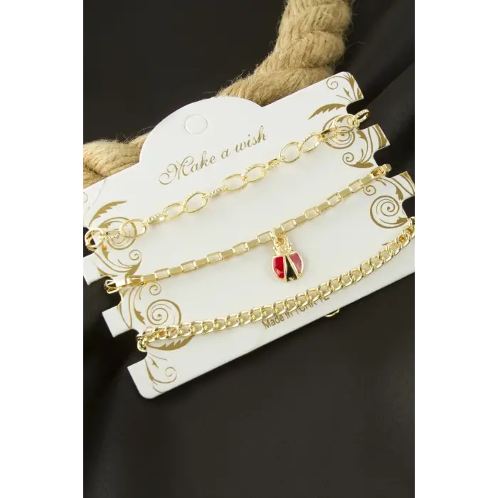 Uğur Böceği Zincir Bileklik 3 Adet