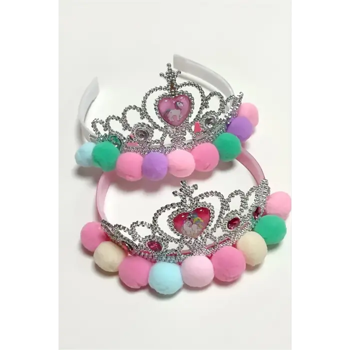 Unicorn Ponponlu Plastik Taç