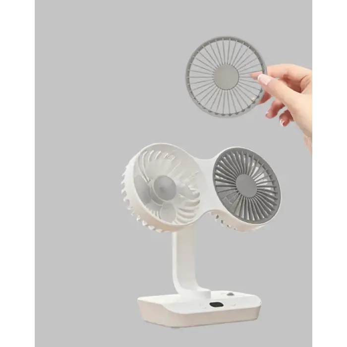 USB Şarjlı Çift Kafalı Vantilatör – 720° Döner Başlık ve Sessiz Çalışma Özelliği