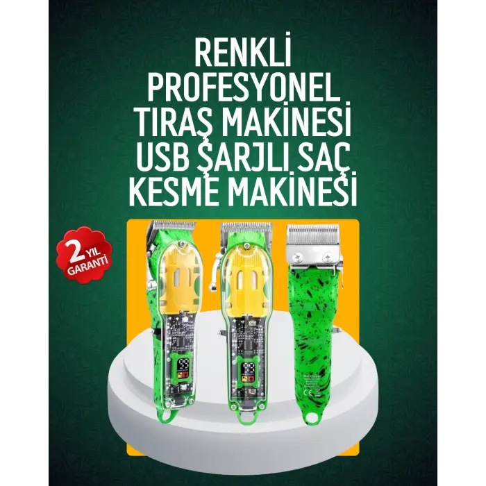 USB Şarjlı Şeffaf Gövdeli Saç Kesme Cihazı