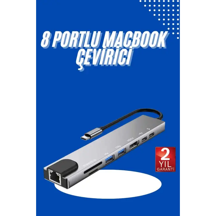 Usb Type-c Hub Dönüştürücü Çevirici Çoklayıcı Macbook Çevirici 8 Portlu