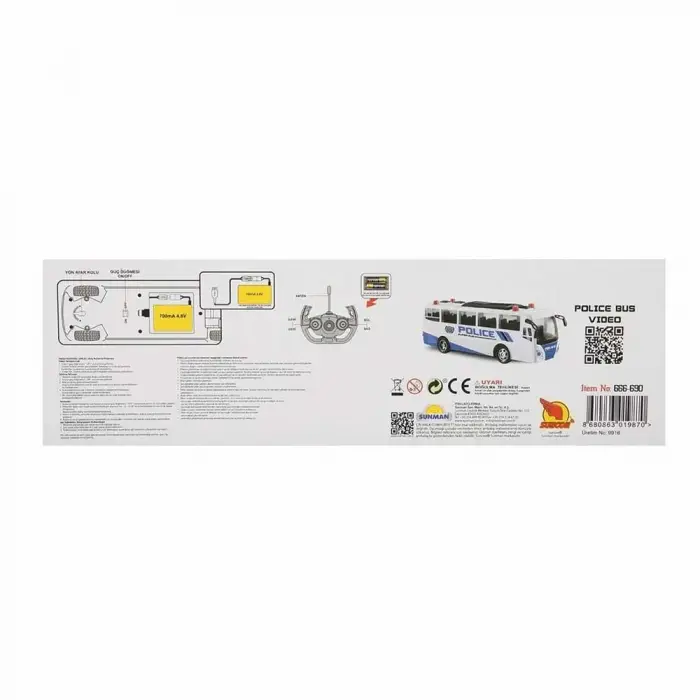 Uzaktan Kumandalı Işıklı Polis Otobüsü 30 cm