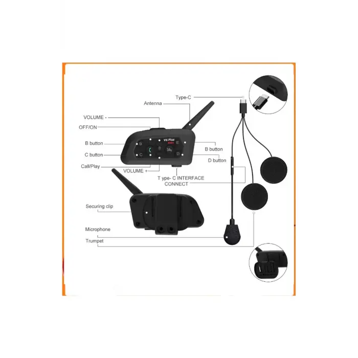 V6 Plus Motorsiklet Kaskı İntercom  Su Geçirmez 1200 M