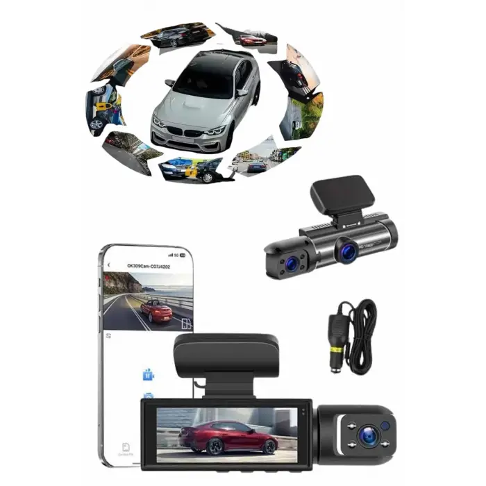 Video ve Fotoğraf Kaydedici Sürüş Kamerası Ön ve Arka Çift Kameralı