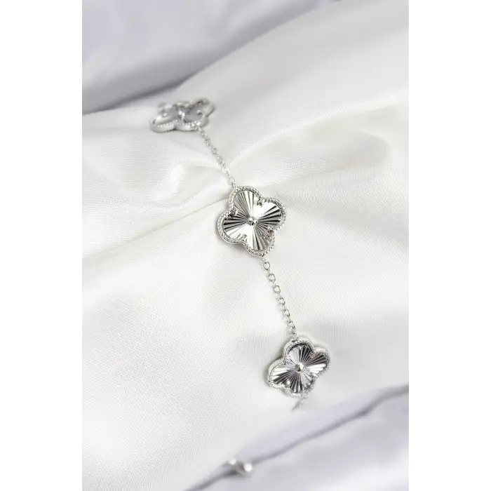 VIP Pirinç Yonca Model Gümüş Renk Kadın Bileklik