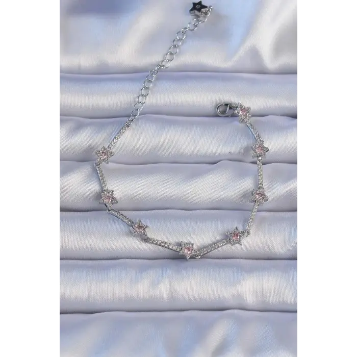 Vip Seri Pirinç Gümüş Renk Zirkon Taşlı Halley Yıldız Model Bileklik