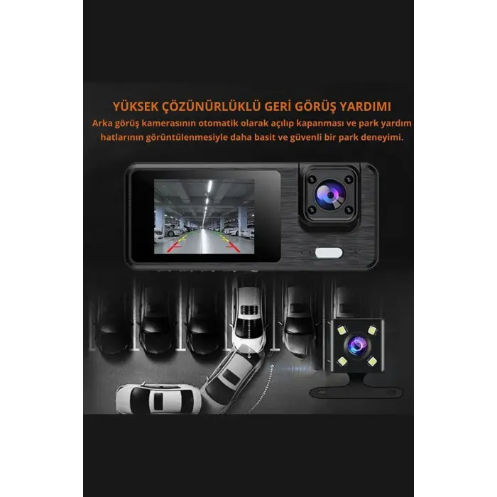 Wifi 1080p Araç içi 3 Kameralı Lcd Ekranlı Gece Görüşlü , G-sensör , Geri Görüş Kamera
