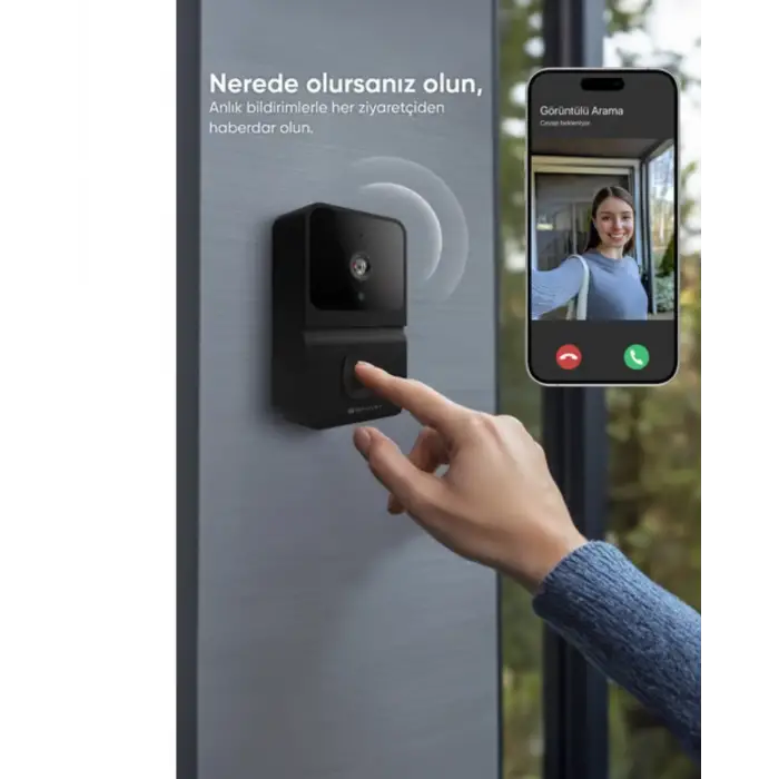 WiFi Akıllı Kapı Zili 85 Derece Geniş Açı Android iOS Uyumlu