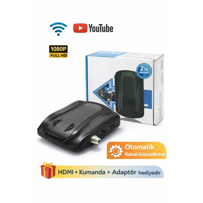 WiFi 1080P Dijital Uydu Alıcısı – YouTube Destekli, HDMI & USB, Otomatik Kanal Güncellemeli