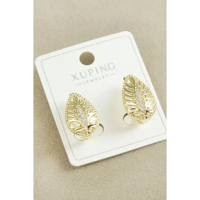 Xuping Yaprak Zirkon Taşlı Lüks Çelik Küpe