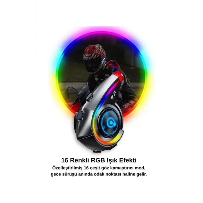 Y21 Rgb Işık Efektli Intercom Bluetooth Motosiklet Kask Kulaklığı Intercom Kulaklık