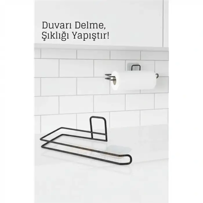 Yapışkanlı Kağıt Havluluk – Siyah Metal, 25 x 7 cm