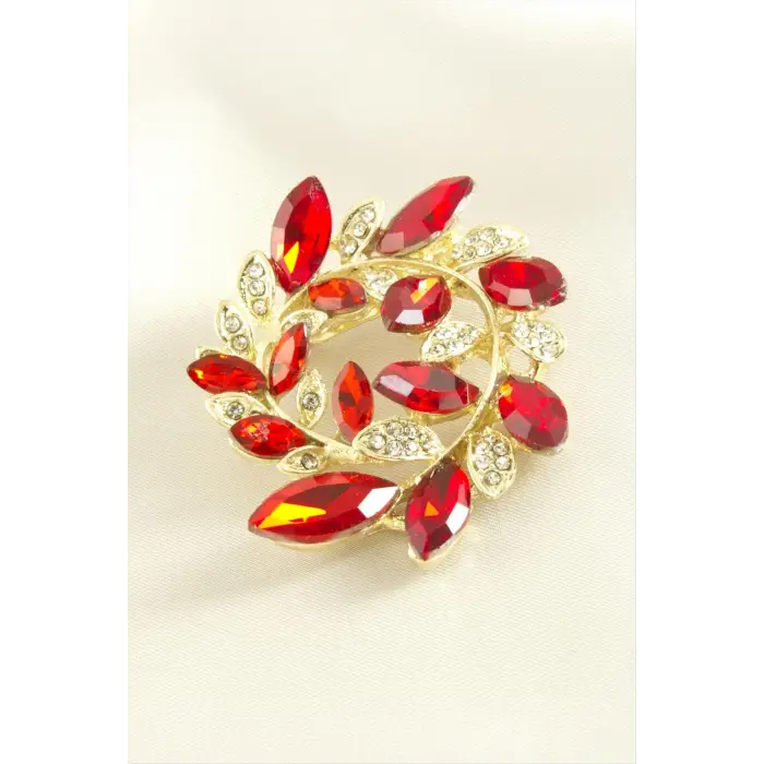 Yaprak Kristal Taşlı Broş