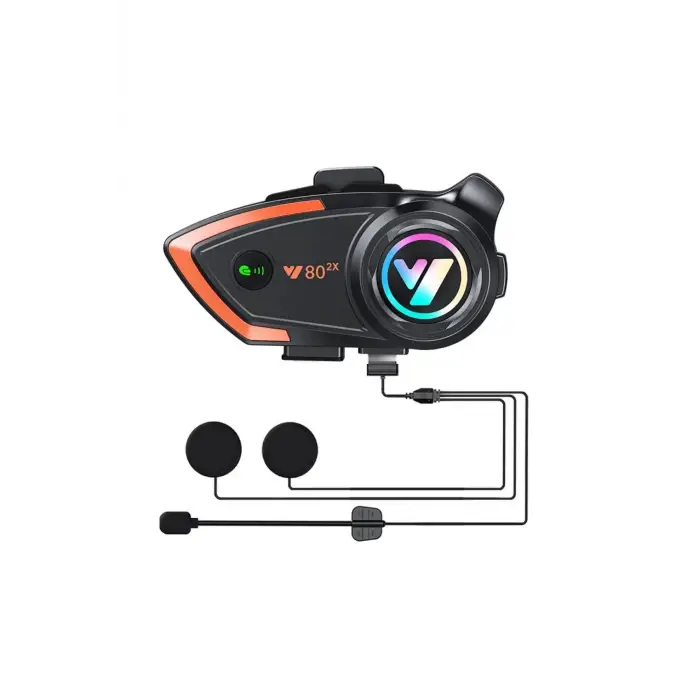 Yeni Model Y80-2x Motosiklet İntercom 2 Kişilik Bağlantı Rgb Işıklı Bluetooth Kulaklık Seti