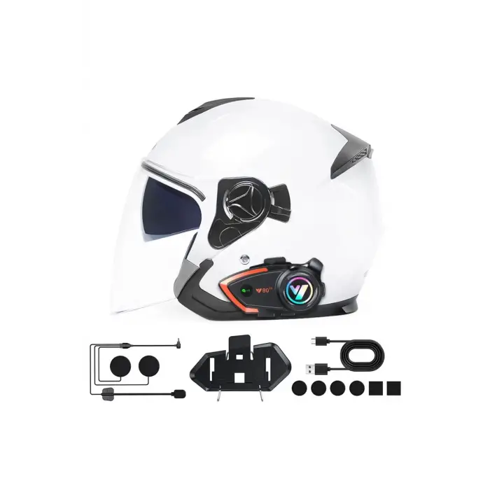 Yeni Model Y80-2x Motosiklet İntercom 2 Kişilik Bağlantı Rgb Işıklı Bluetooth Kulaklık Seti