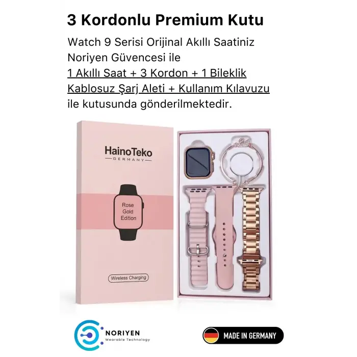 Yeni Nesil 3 Kordonlu Kadın Akıllı Saat Spor Ve Sağlık Sensörlü Watch 9 Series Tasarım Saat Pembe