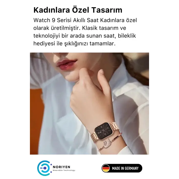Yeni Nesil 3 Kordonlu Kadın Akıllı Saat Spor Ve Sağlık Sensörlü Watch 9 Series Tasarım Saat Pembe