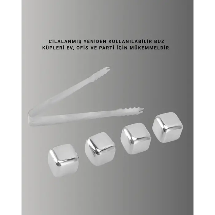 Yeniden Kullanılabilir 304 Çelik Metal Buz Küpleri 4lü Set