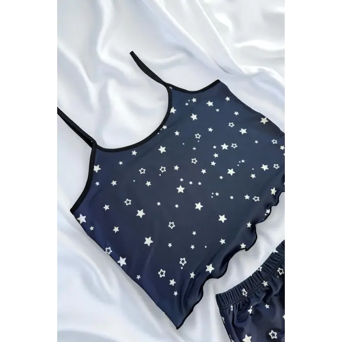 Yıldız Desenli Lacivert Şortlu Pijama Takımı