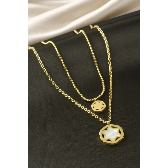 Yıldız Sedef Çelik İkili Kolye