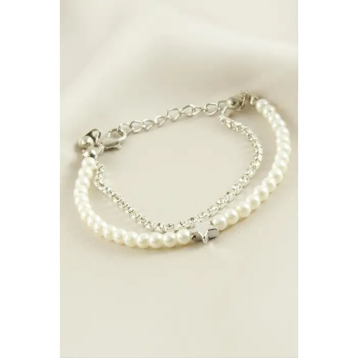 Yıldız Şerit Taşlı İnci Bileklik