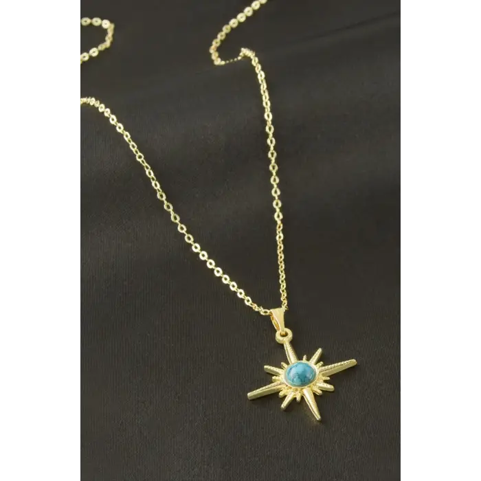 Yıldız Turkuaz Taşlı Uçlu Kolye