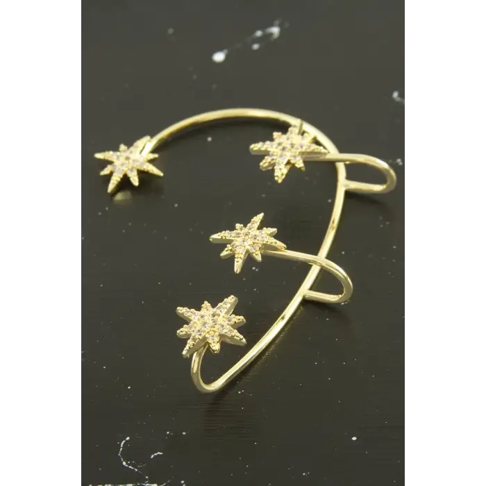 Yıldız Zirkon Taşlı Lüks Çelik Kıkırdak Küpe 1 Adet