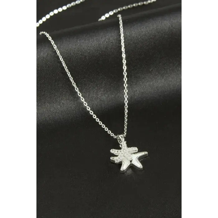 Yıldız Zirkon Taşlı Sedef Lüks Çelik Kolye