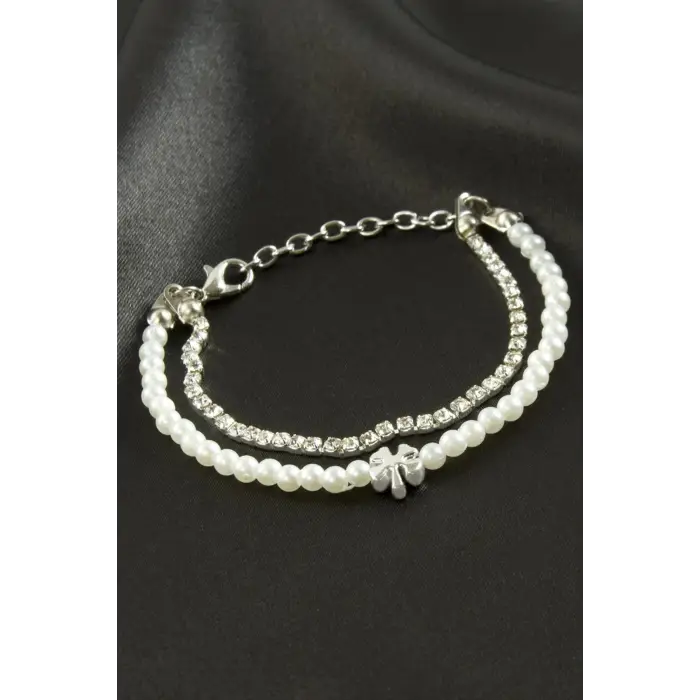 Yonca Şerit Taşlı İnci Bileklik