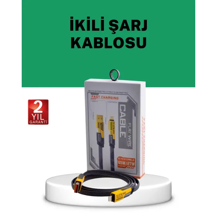 Yüksek Hızlı 65W Güç Çıkışlı Çoklu Cihaz Uyumlu Şarj Kablosu