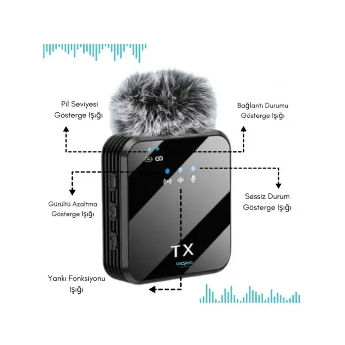 Yüksek Kalite Profesyonel 3 In 1 Kablosuz Taşınabilir Yaka Mikrofonu Tüylü