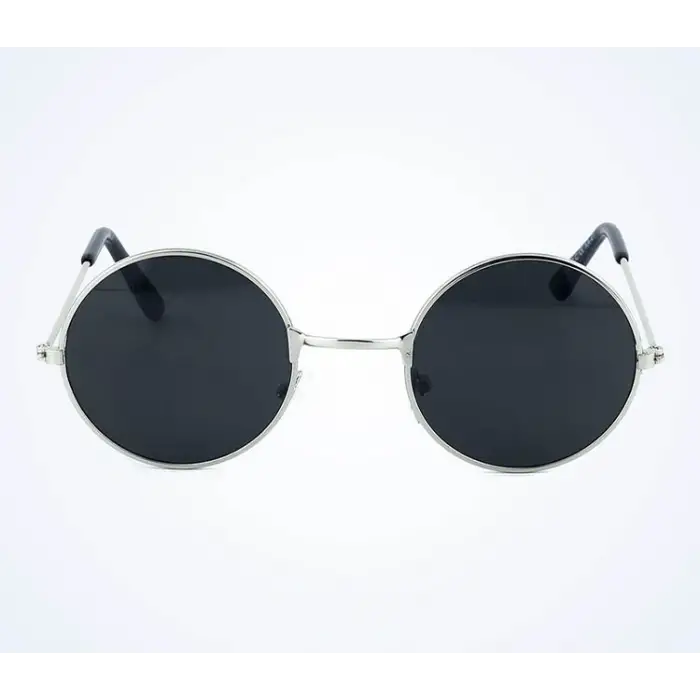 Yuvarlak Cam John Lennon Tarzı Gümüş Çerçeveli Siyah Gözlük