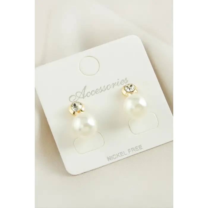 Yuvarlak İnci Taşlı Küpe