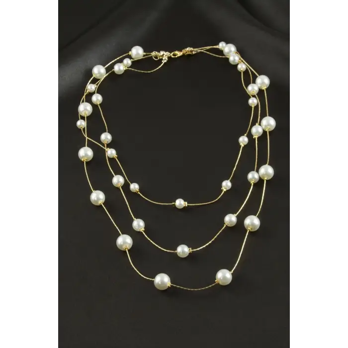 Yuvarlak İnci Üçlü Kolye