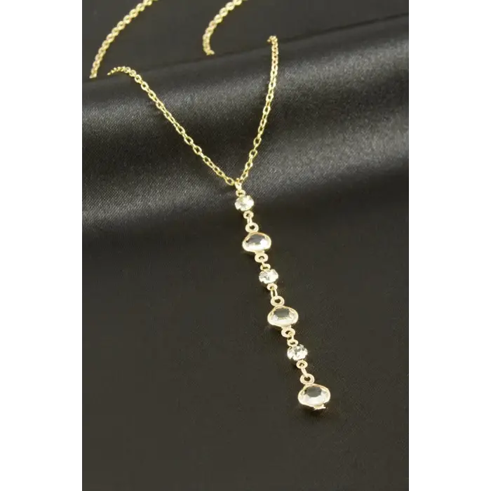 Yuvarlak Kristal Taşlı Y Kolye