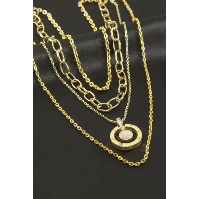 Yuvarlak Mineli Dörtlü Kolye