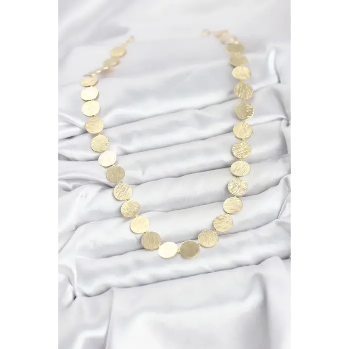Yuvarlak Plaka Model Gold Renk Kadın Kolye