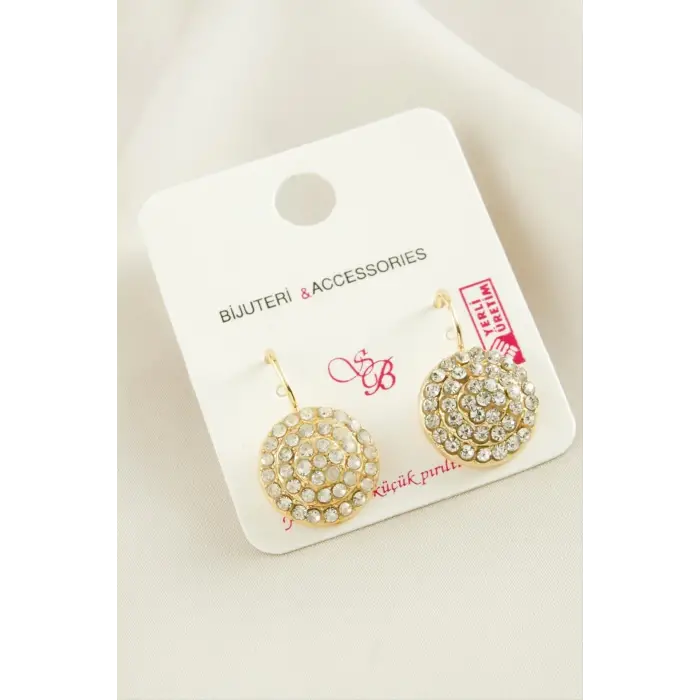 Yuvarlak Taşlı Klipsi Küpe