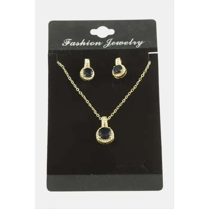 Yuvarlak Zirkon Taşlı Set Kolye