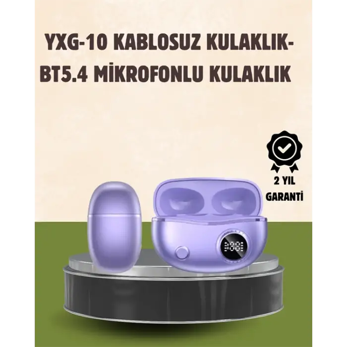 YXG10 Kablosuz Kulaklık – Bluetooth 5.4, Dokunmatik, LED Ekranlı Şarj Kutusu
