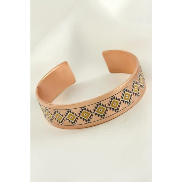 Zikzak Desenli Kalın Bakır Kelepçe Bileklik