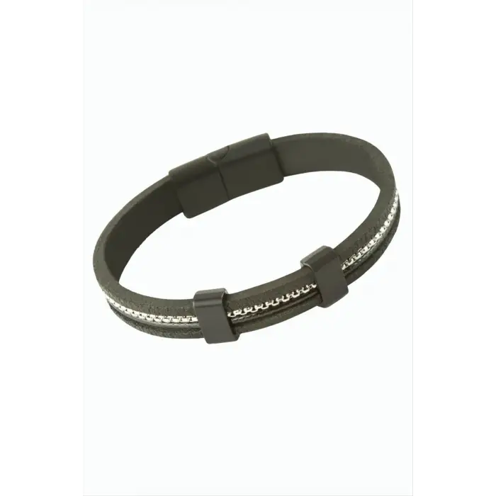 Zincir Şekilli Mıknatıslı Deri Bileklik